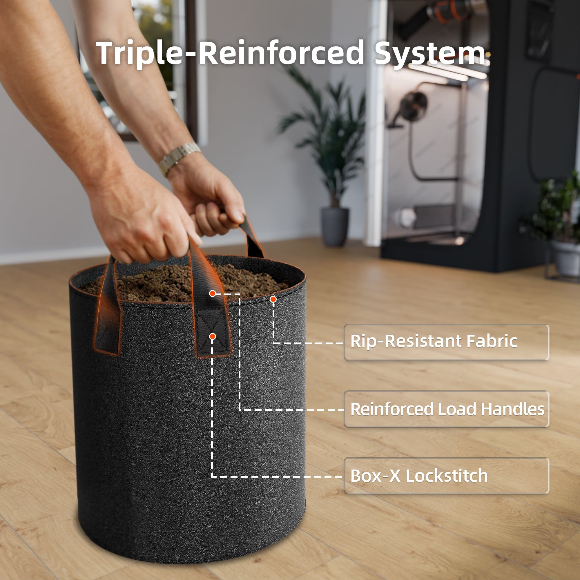 Spider Farmer 5-Pack 5 Gallon Grow Bags Reusable Heavy Duty Fabric Pots with Handles – product view 2