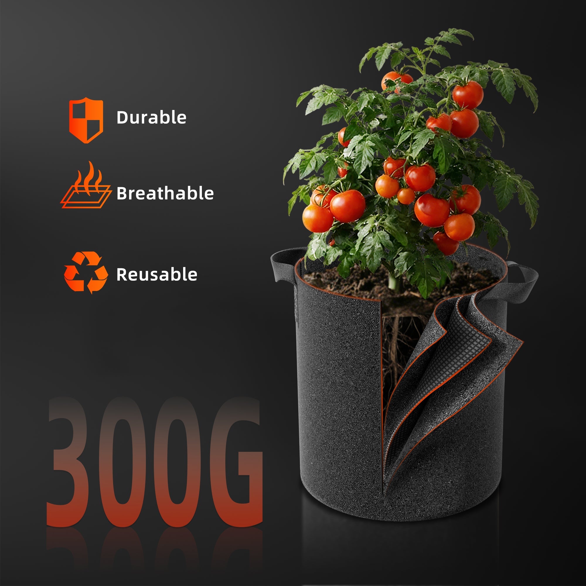 Spider Farmer 5-Pack 11 Gallon Grow Bags Reusable Heavy Duty Fabric Pots with Handles – product view 5