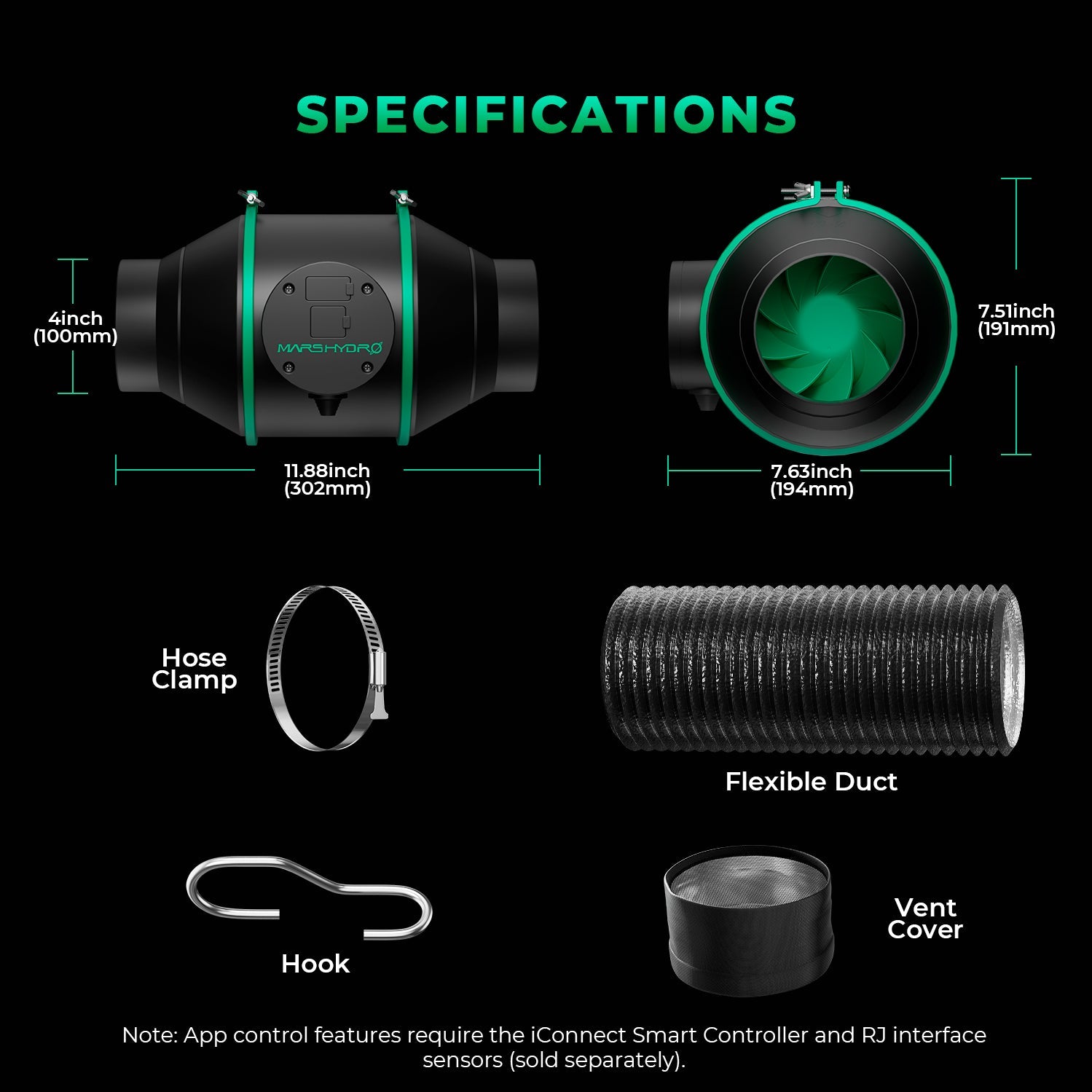 Mars Hydro 4-Inch iFresh Inline Duct Fan Kit – product view 11