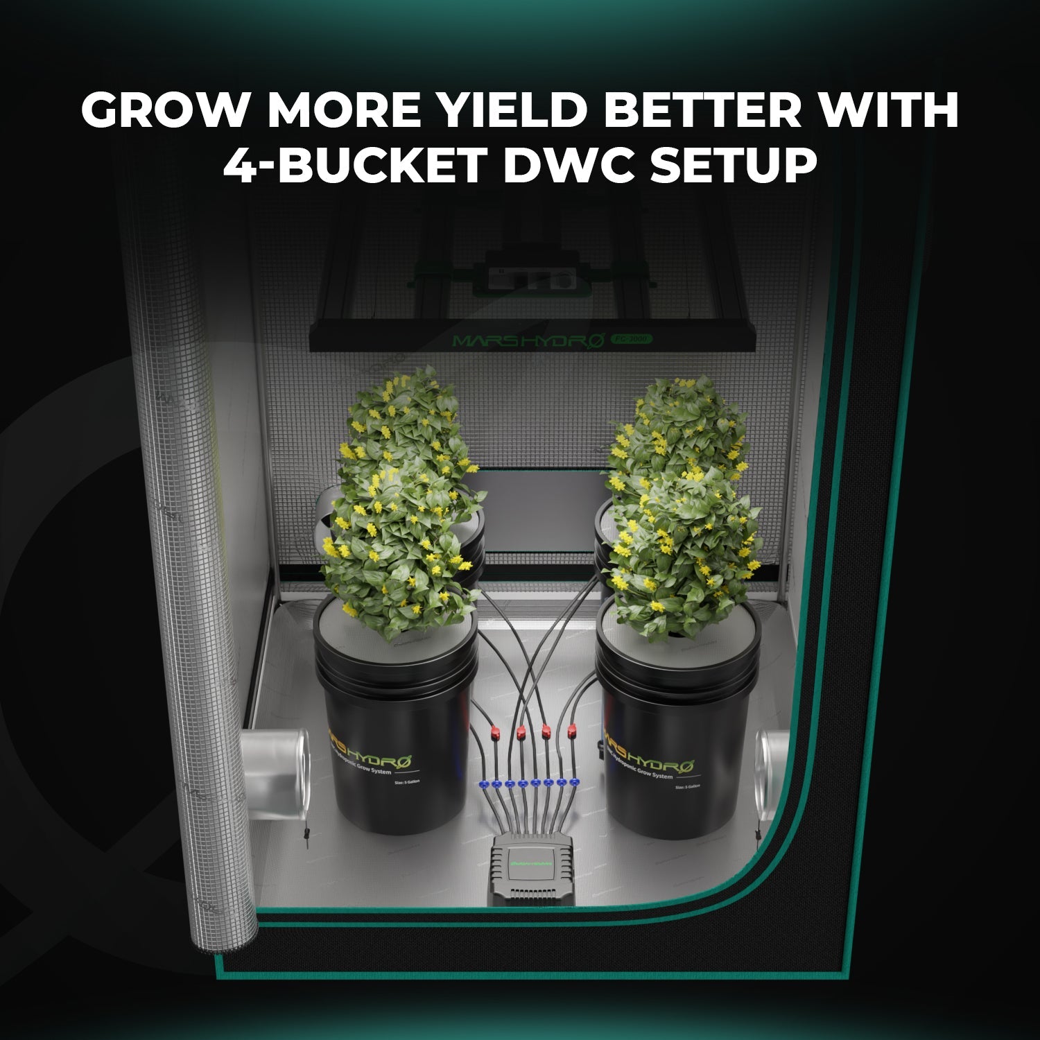 Mars Hydro 5-Gallon DWC Hydroponic System Kit – 4 Buckets (8-inch) for 3x3 Grow Tent 2-4 Plants – product view 2