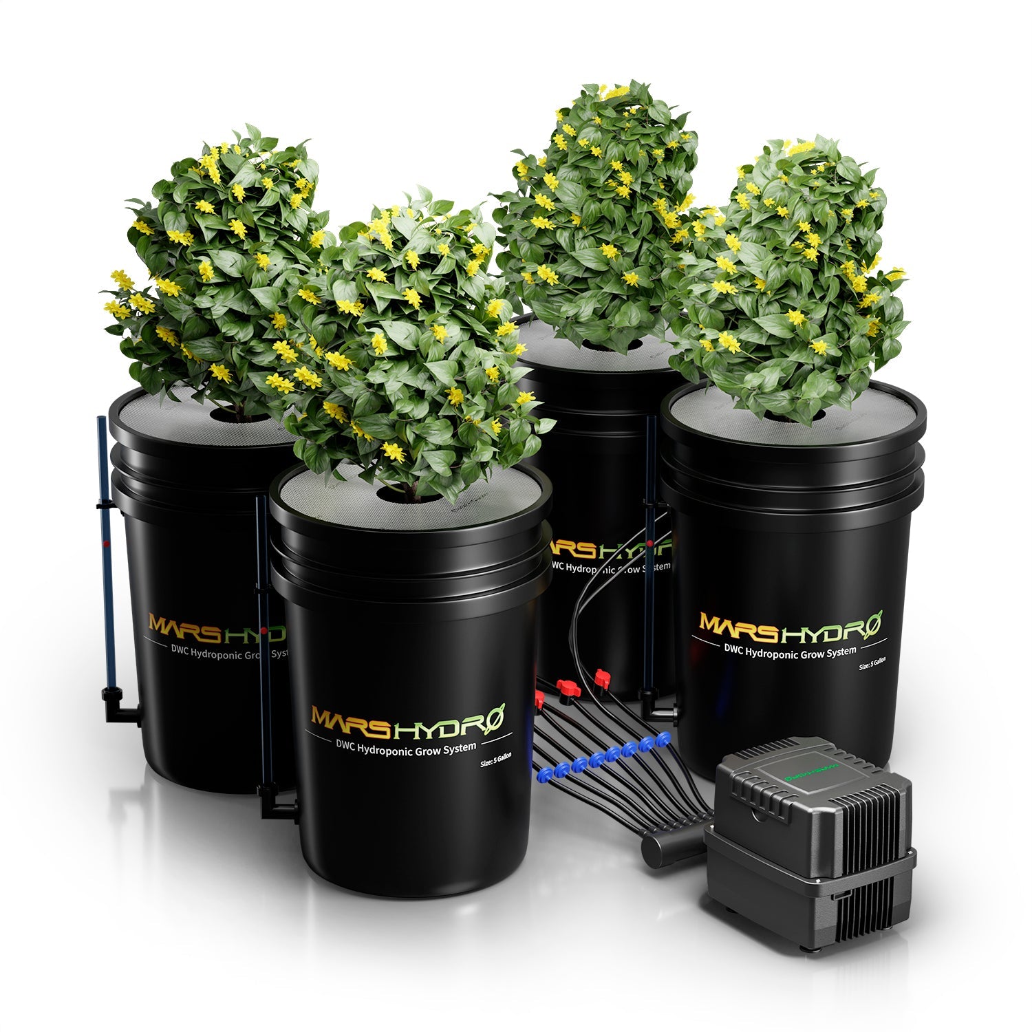 Mars Hydro 5-Gallon DWC Hydroponic System Kit – 4 Buckets (8-inch) for 3x3 Grow Tent 2-4 Plants