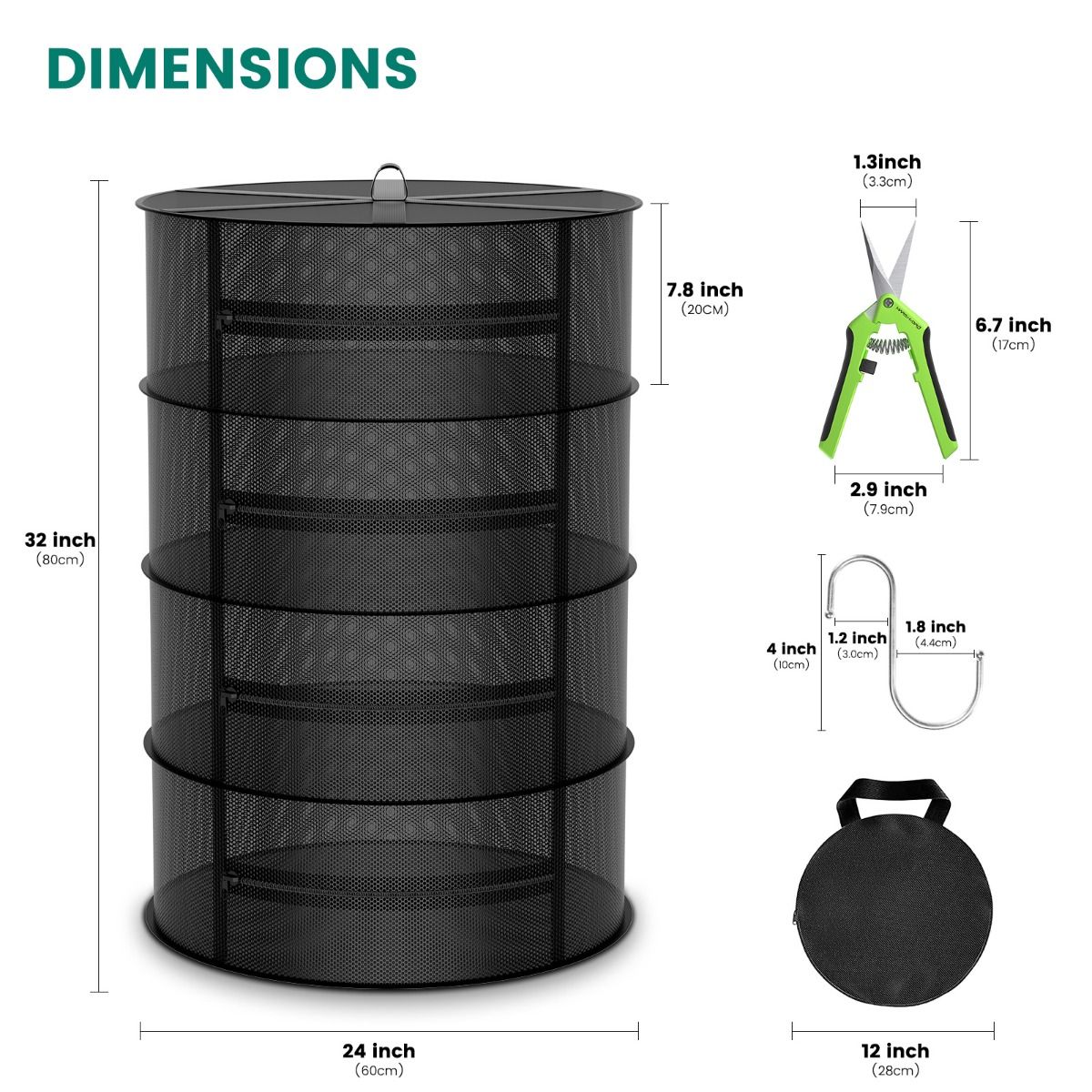 Mars Hydro 4-Layer Mesh Herb Drying Rack With Pruning Shear – product view 2
