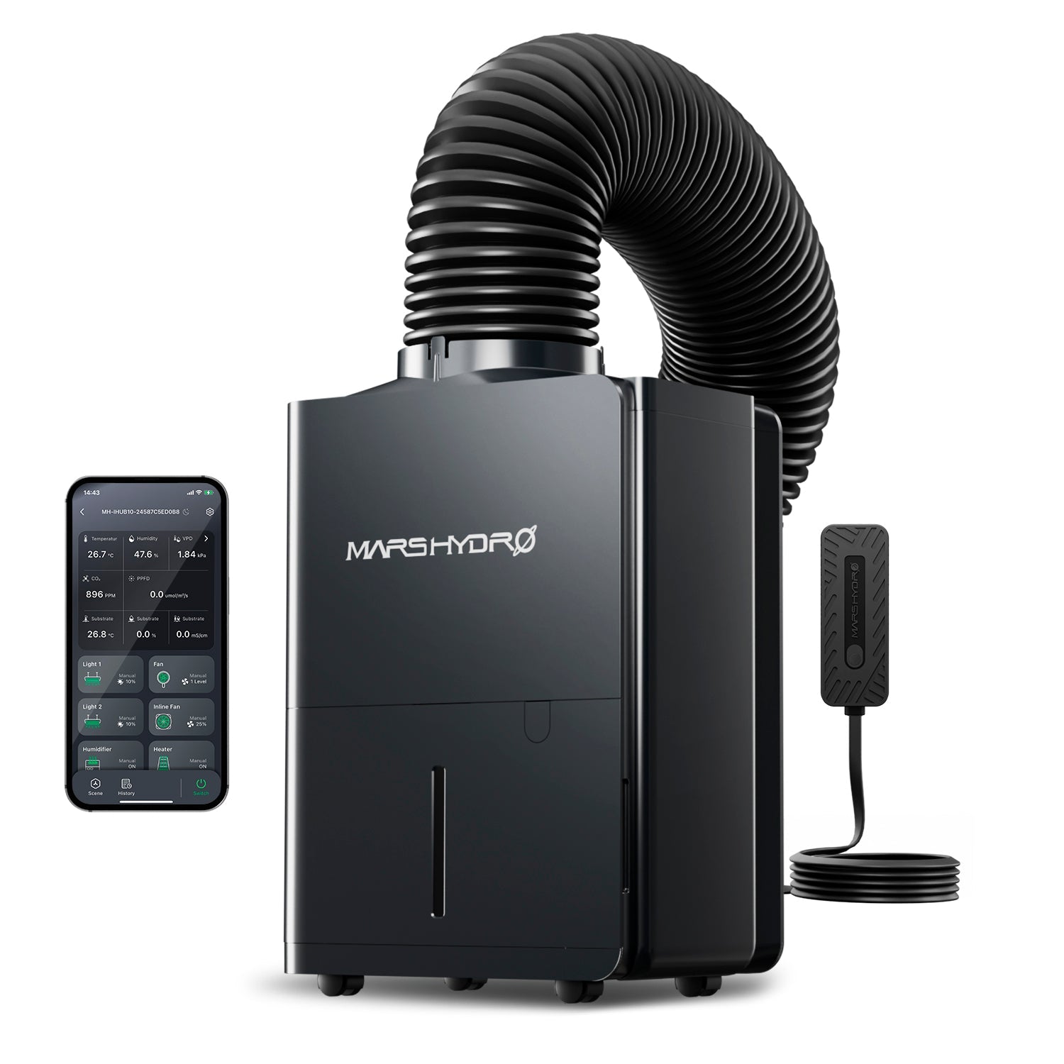 Mars Hydro 12 L/Day Dehumidifier for Indoor Grow Tents – Smart RJ12 Control – iControl System Compatible