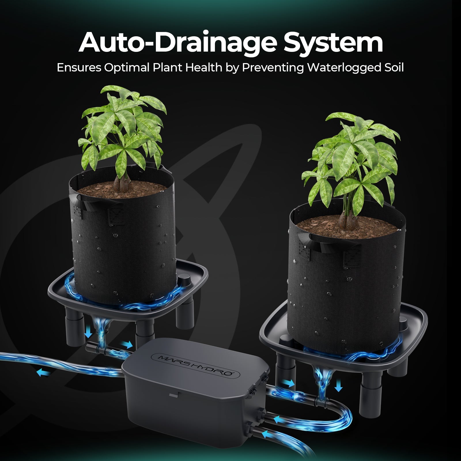 Mars Hydro Auto-Drainage System 3-Pack Runoff Trays – Water Pump – Grow Bags – for Grow Tents Garden 3 Plants – product view 