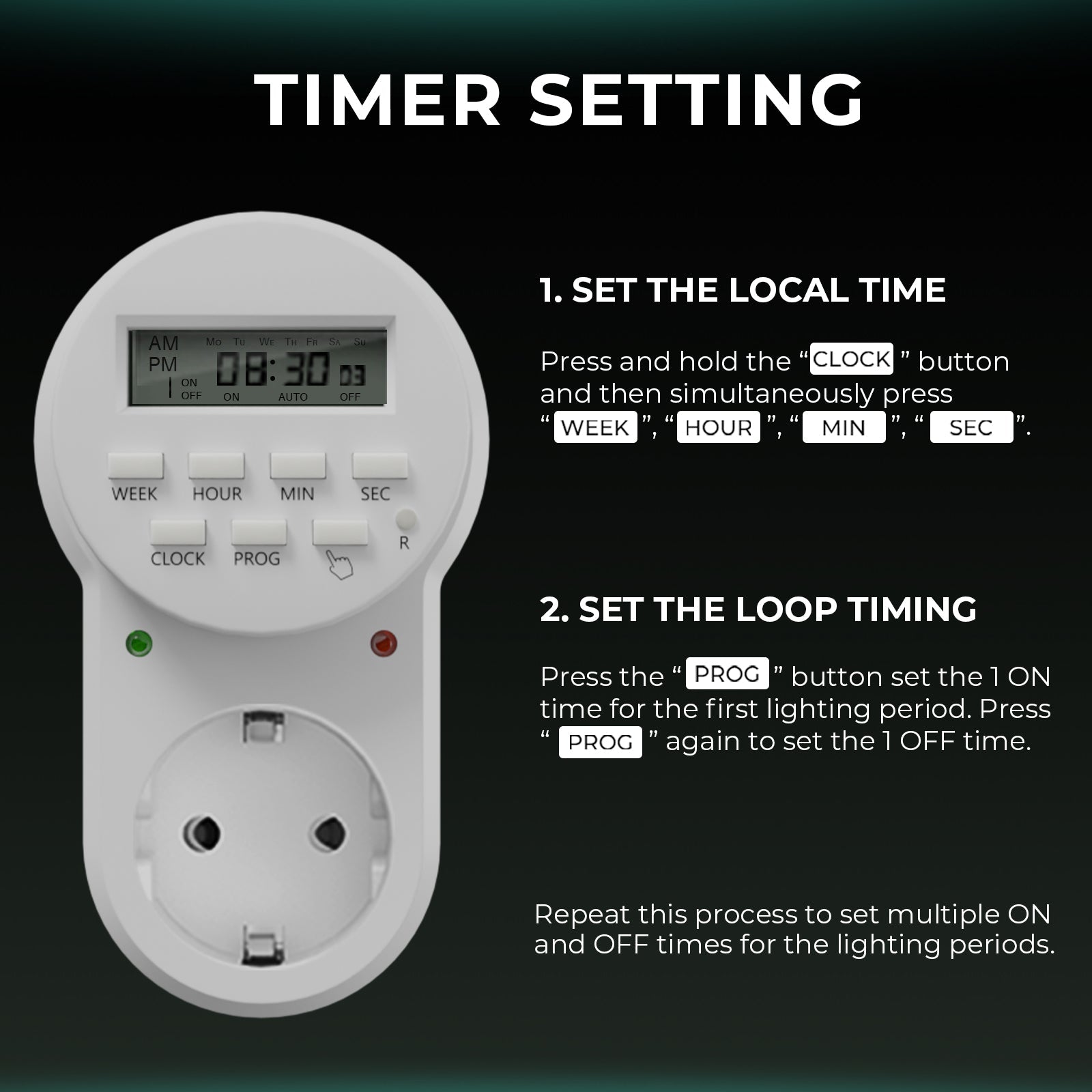 Mars Hydro 7-Day Programmable Digital Timer for Home Use Indoor Grow Light Electrical Outlets – product view 4