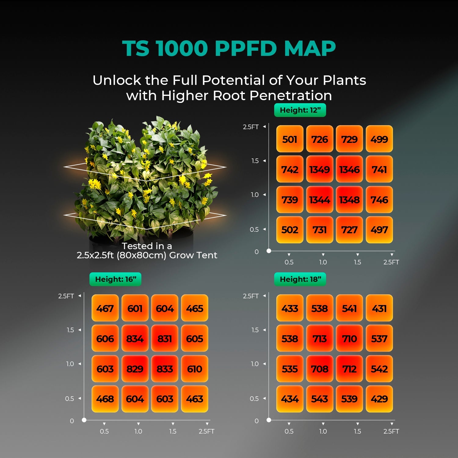 Mars Hydro TS1000 150W Dimmable Full Spectrum LED Grow Light for 1–3 Plants – product view 3