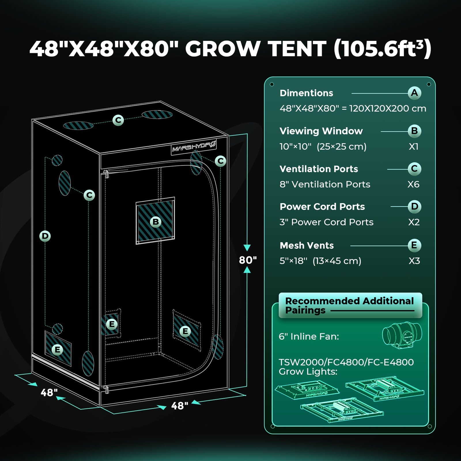 Mars Hydro TSW2000 Complete Grow Tent Kit – 300 W LED Grow Light – 120 × 120 × 200 cm Indoor Grow Tent – product view 5