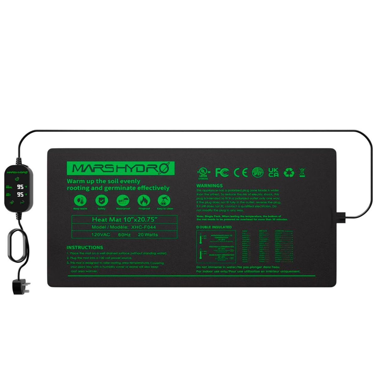 Mars Hydro Seedling Heat Mat & Digital Thermostat Combo 10''×20.75''