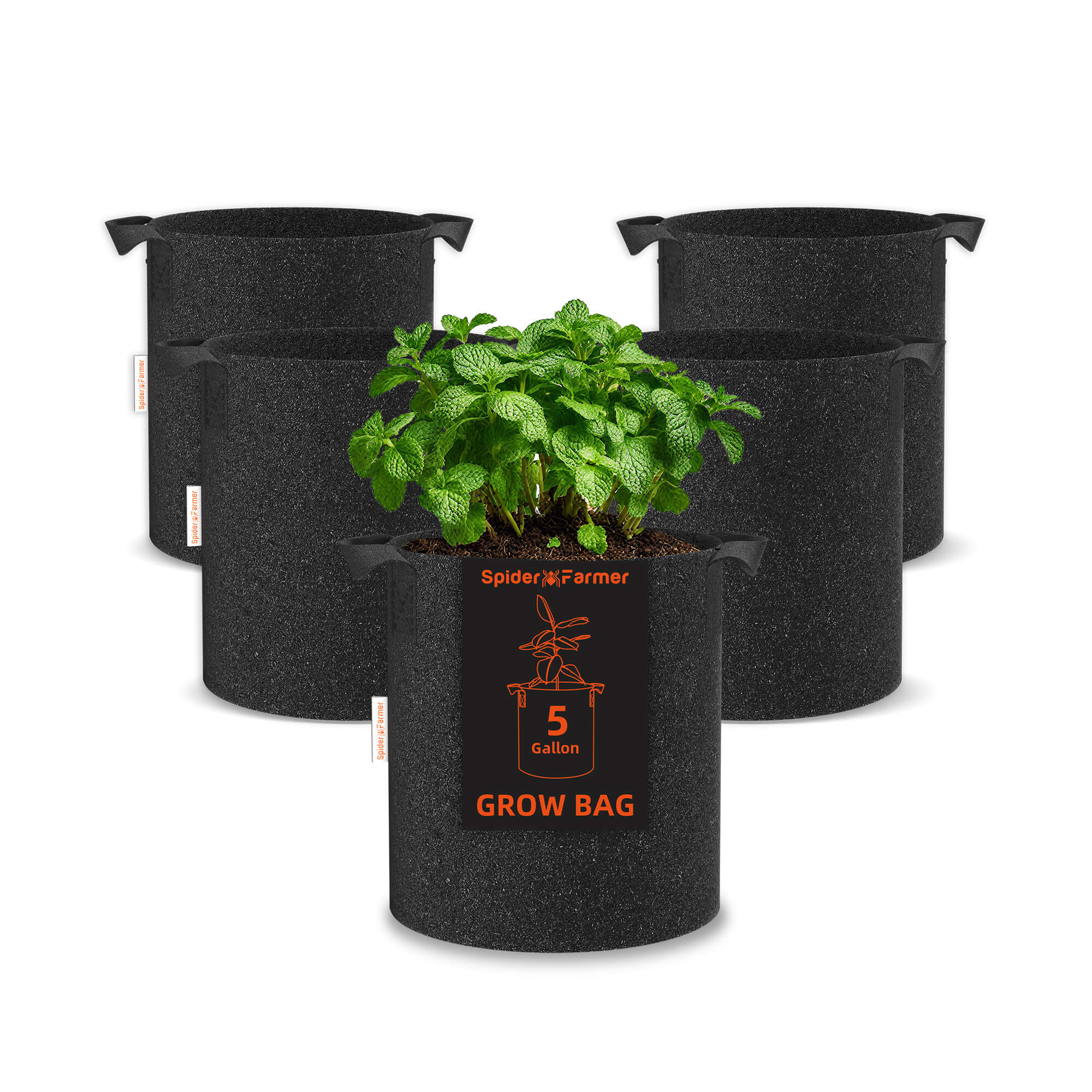 Spider Farmer 5-Pack 5 Gallon Grow Bags Reusable Heavy Duty Fabric Pots with Handles